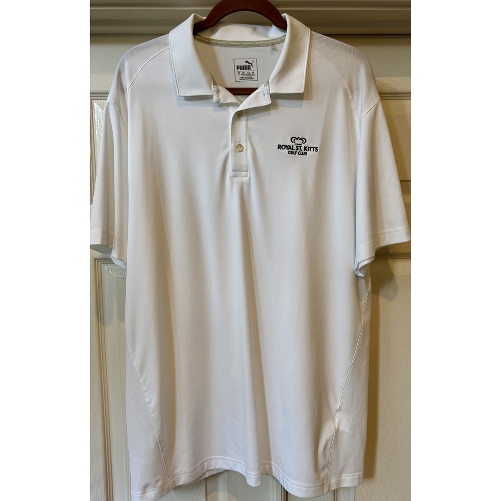 Puma Golf Shirt Mens XL White Polo Royal St‎ Kitts DryCell Short Sleeve Sport